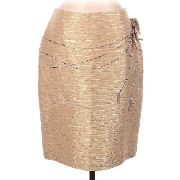 NWT Y2K Kelly and Diane Mini Skirt Pencil Slit Gold Beaded Bow Tassel Size 6 - Picture 10 of 13